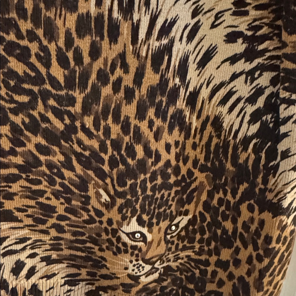 Caché Vintage Leopard Silk Blend Cardigan & Top w/ Leopard Face & Crystal Eyes - Picture 10 of 12